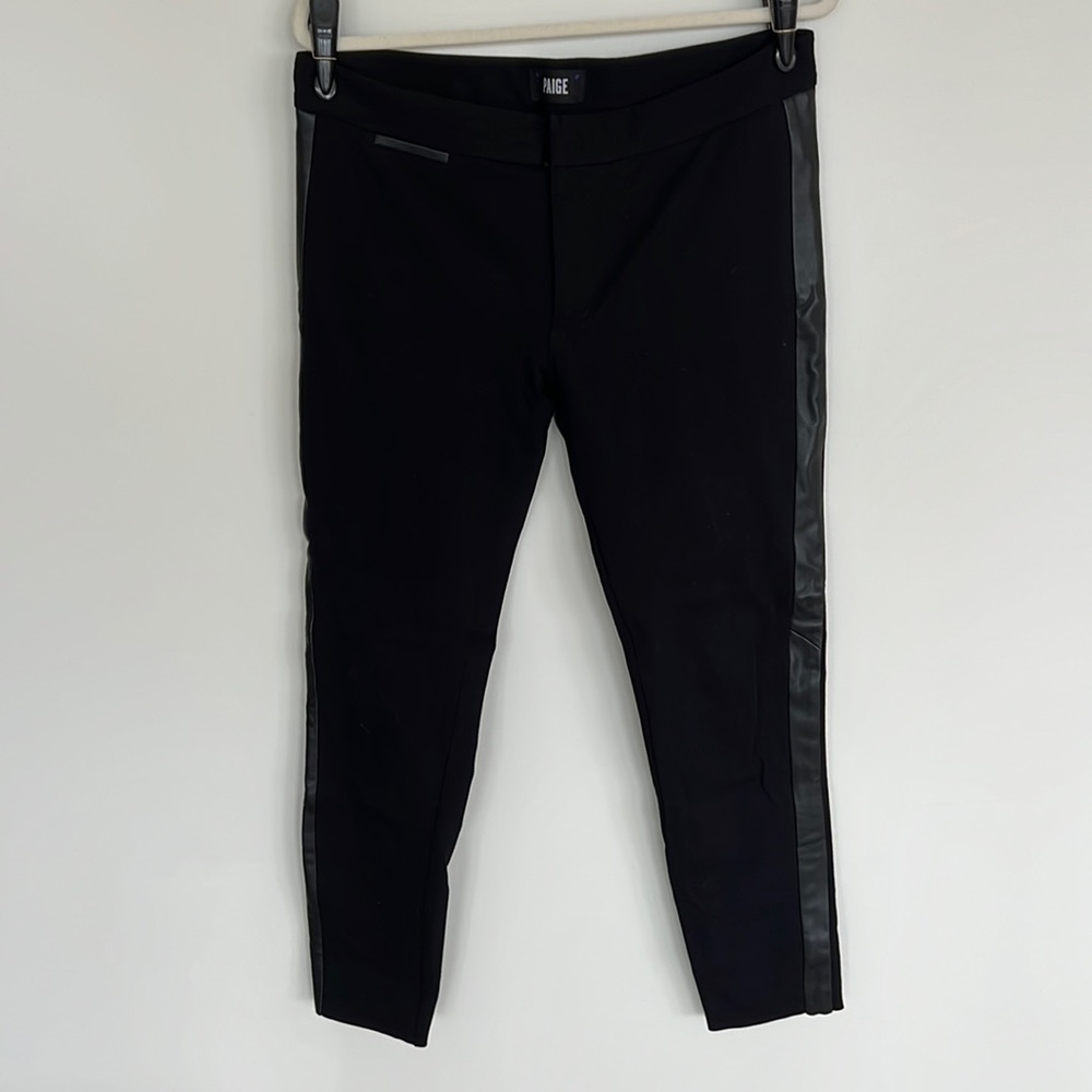 Paige denim pointe cropped trouser with leather stripe